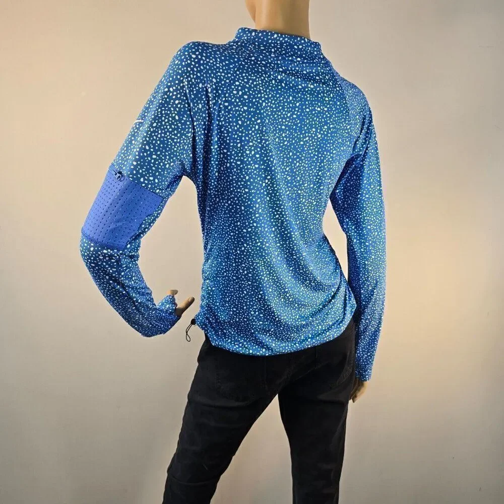 Nike Swim Sz L Water Dots Hydroguard Blue NESSC350 UPF 40+ Rashguard L Sleeve